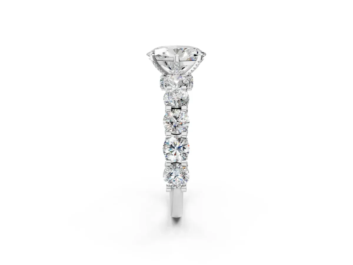 Oval Cut Diamond Side Stone Engagement Ring with Four-Prong Setting White gold