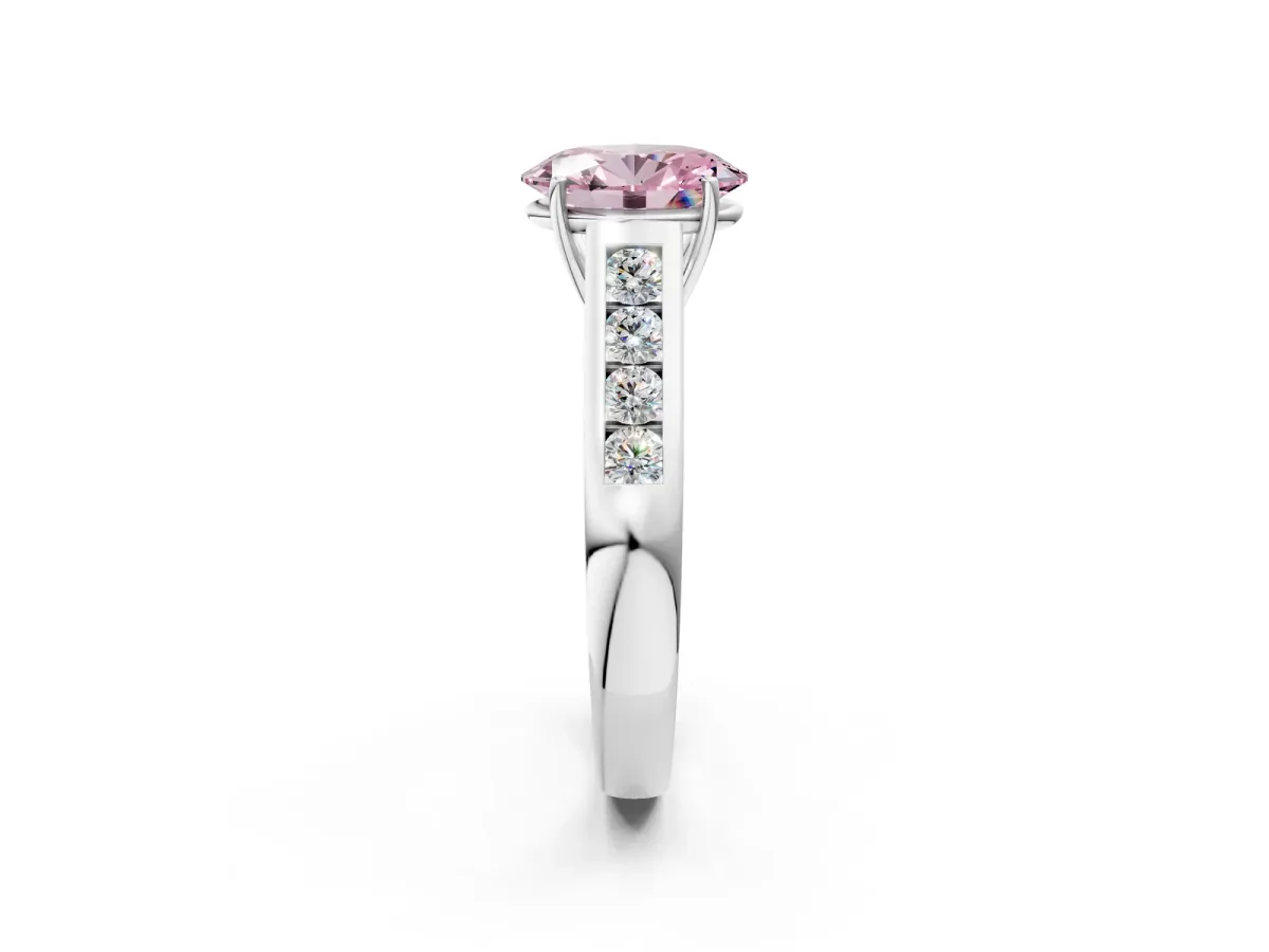Fancy Pink Oval Cut Brilliant Channel-Set Solitaire Ring with Four-Prong Setting White gold