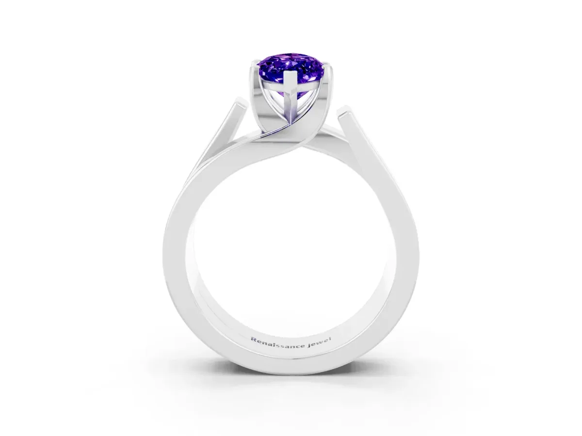 Modern Tension Set Marquise Cut Tanzanite Solitaire Wide Band Ring Silver