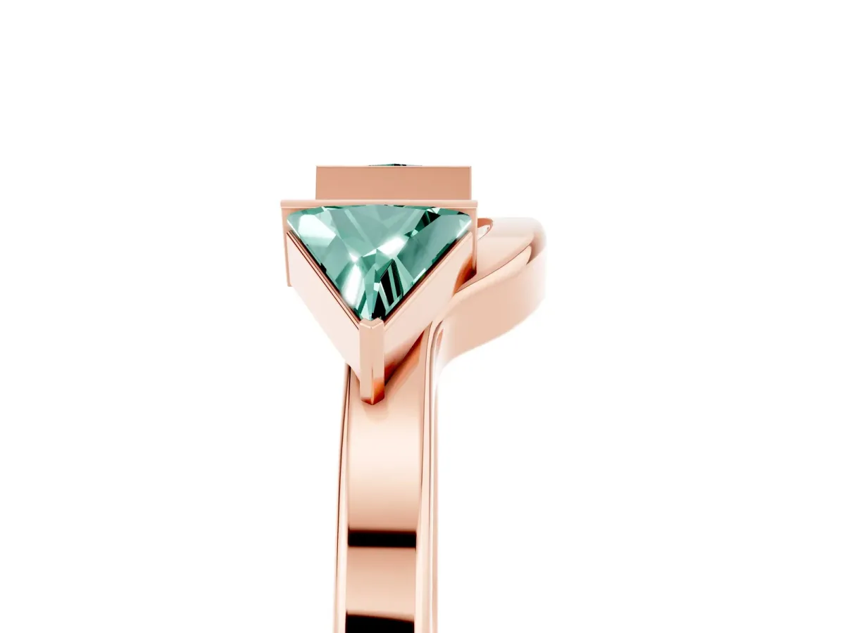 Trillion Green Sapphire Open Band Ring with Bezel Setting Rose gold