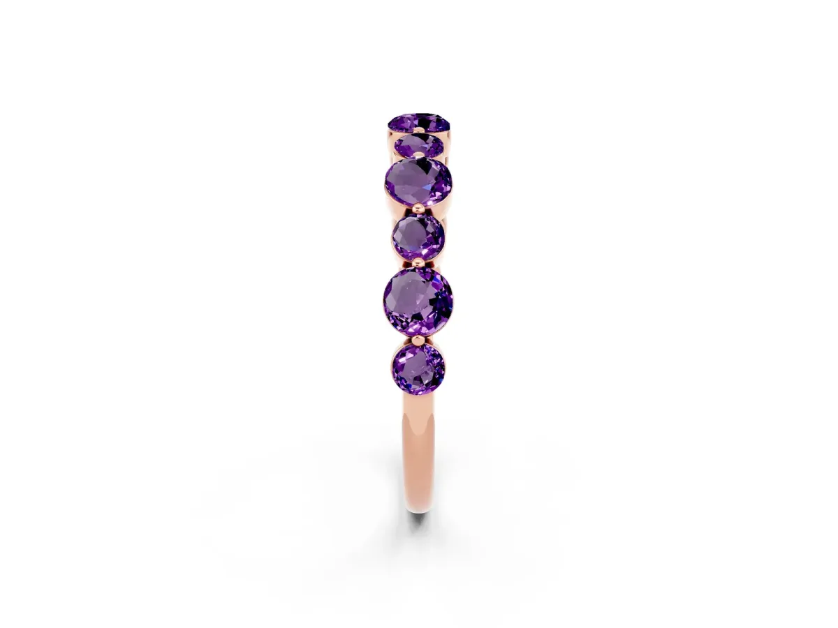 Round Amethyst Scalloped Prong Set Eternity Band Rose gold