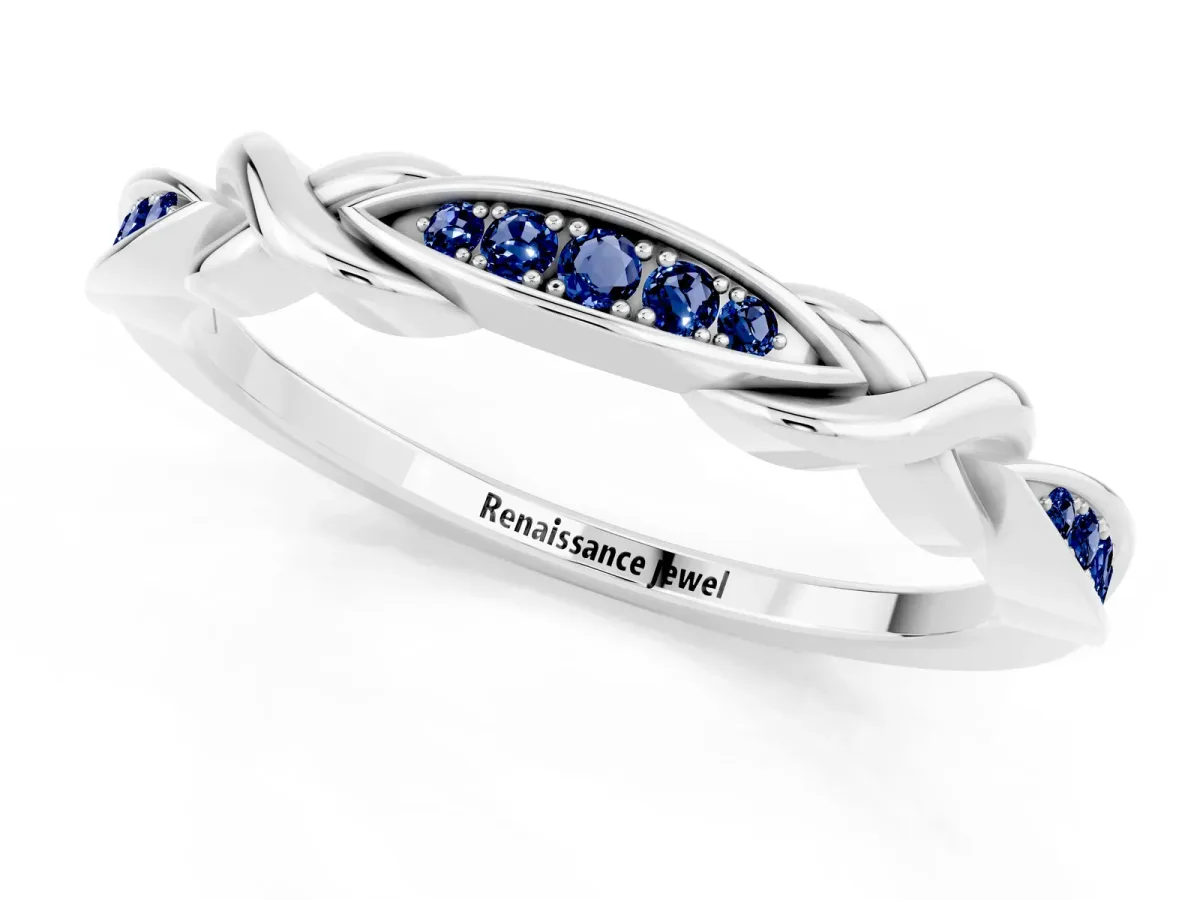 Twisted Marquise Blue Sapphire Pavé Band with Shared Prong Setting Silver