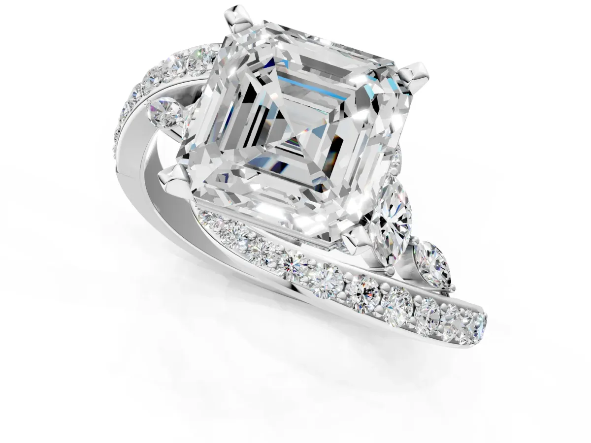 Asscher Cut Solitaire with Pavé Twist Band and Four-Prong Setting Platinum