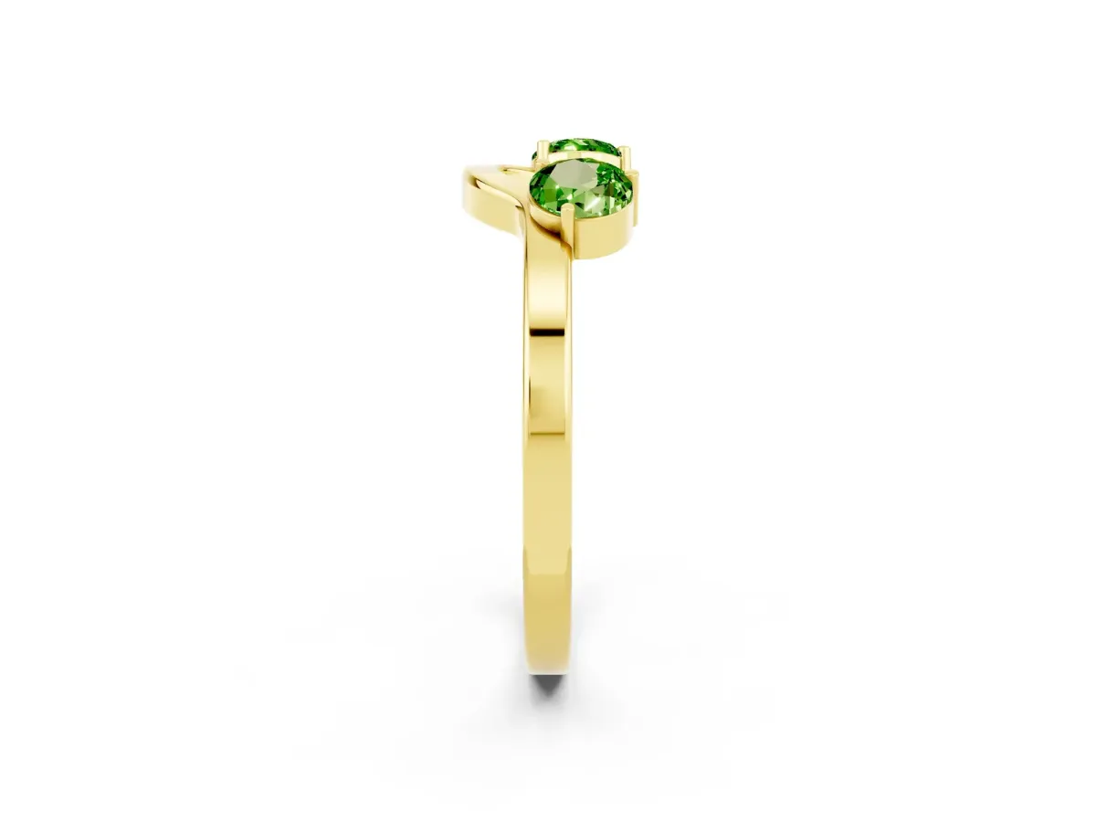Dual Round Peridot Open Band Ring with Prong Setting Yellow gold