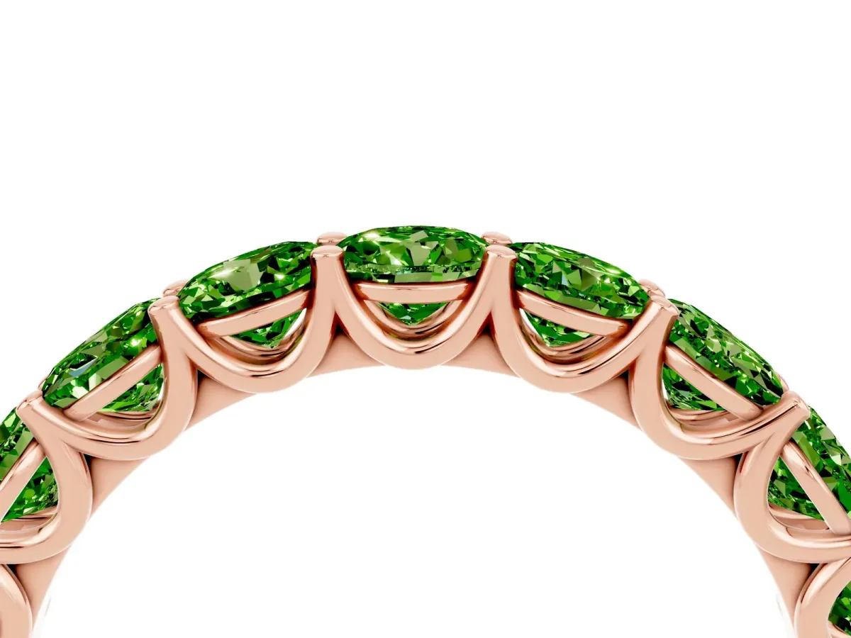 Round Peridot Shared Prong Eternity Band Rose gold