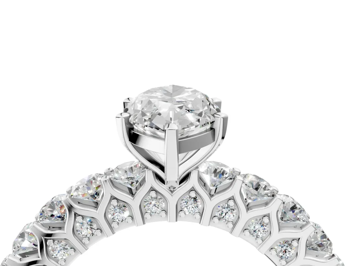 Marquise Cut Diamond Solitaire Ring with Shared Prong Pavé Band and Four-Prong Setting Silver
