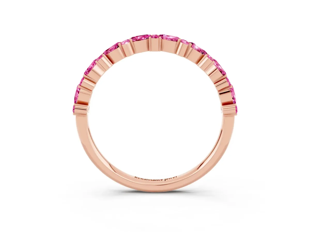 Pear and Round Pink Sapphire Wedding Band Rose gold