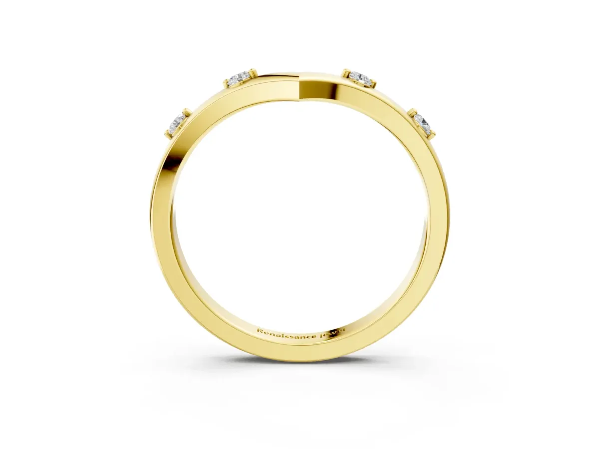 Diamond Chevron Band with Round Stones and Prong Setting Yellow gold