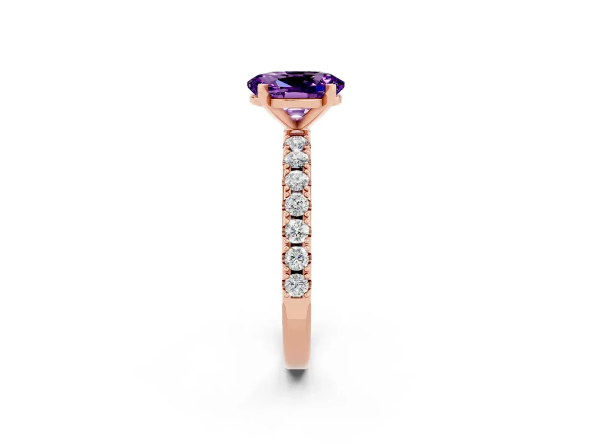 Oval Cut Amethyst Solitaire Pavé Band with Four-Prong Setting Rose gold