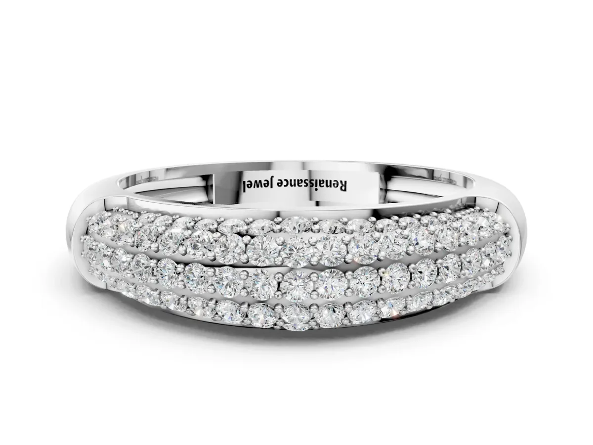 Three-Row Pavé Round Diamond Dome Band Platinum