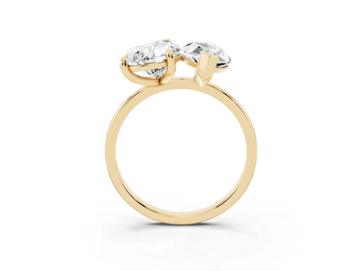 Pear and Marquise Toi Moi Ring with Prong Setting and Plain Band Yellow gold