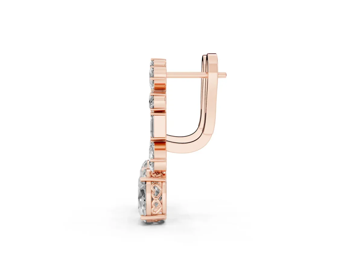 Pear, Baguette and Oval Diamond Monaco Drop Earrings Rose gold