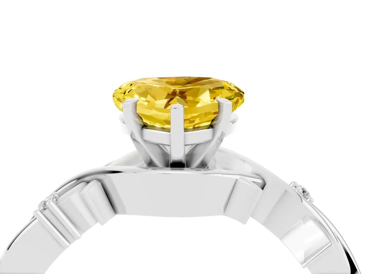 Heart Cut Yellow Sapphire Solitaire Ring with Twisted Band and Prong Setting Silver