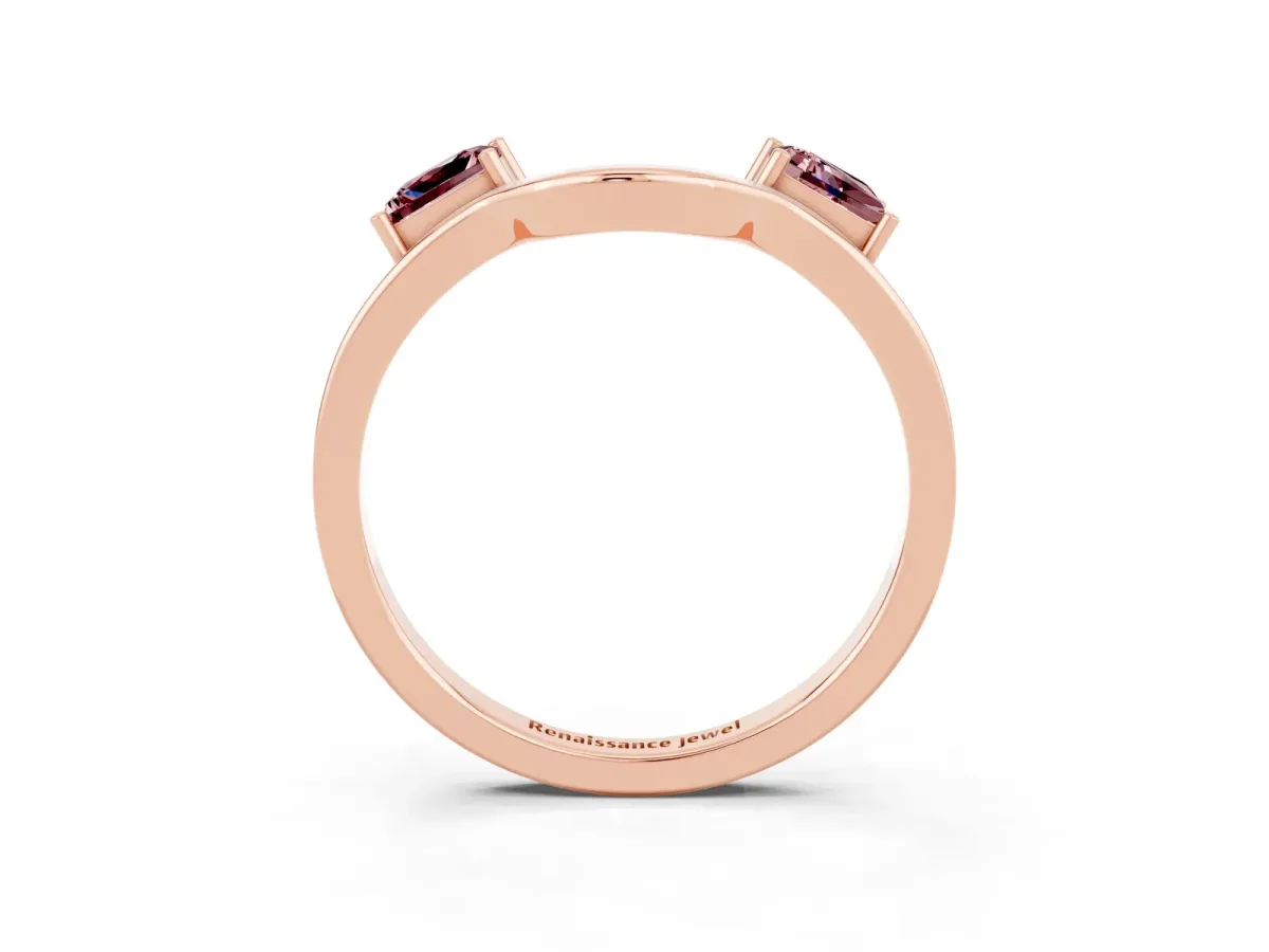 Princess Cut Morganite Two-Stone Open Band Ring with Four-Prong Setting Rose gold