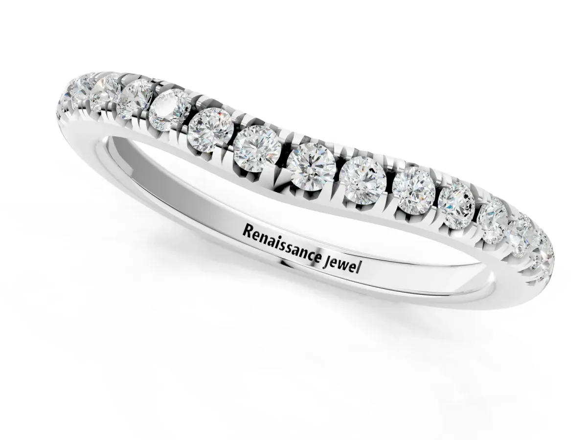 Round Diamond Pavé Curved Band with Shared Prong Setting Platinum