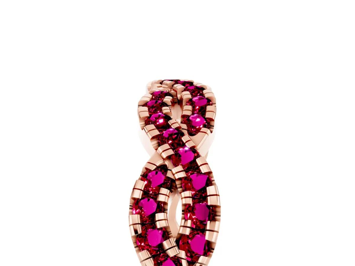 Round Garnet Twisted Eternity Band with Pavé and Shared Prong Setting Rose gold