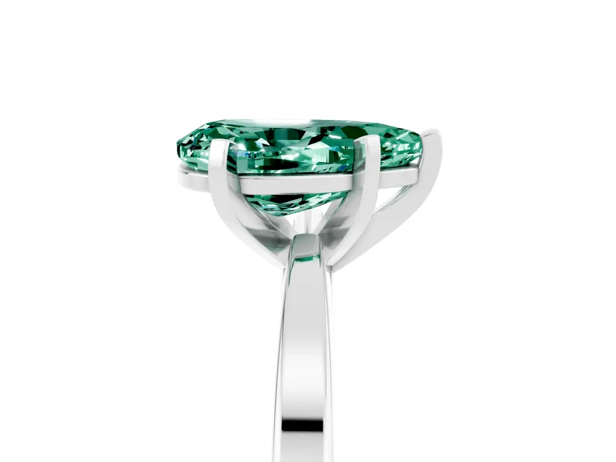 Pear Cut Green Sapphire Solitaire Engagement Ring with Classic Band and Four-Prong Setting Silver