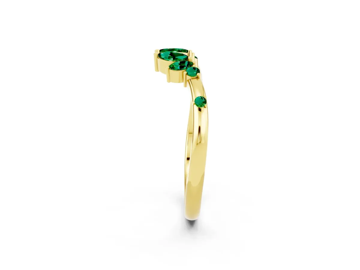 Open Marquise Cluster Emerald Band with Prong Setting Yellow gold