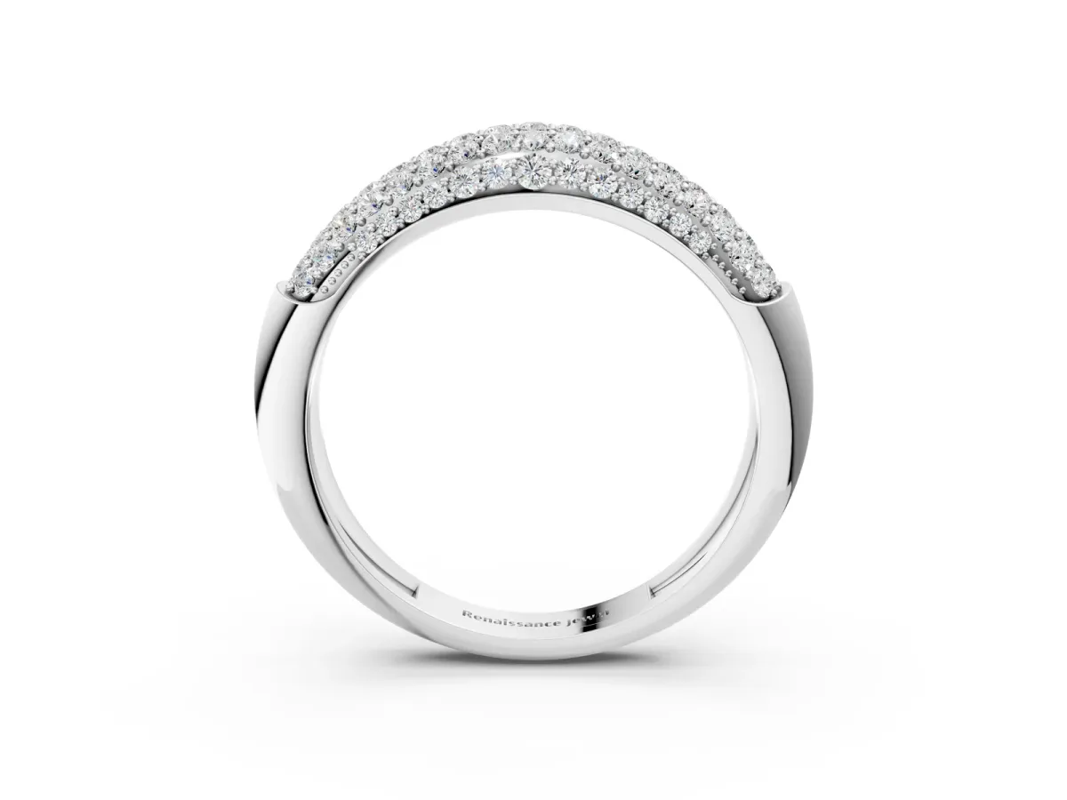 Three-Row Pavé Round Diamond Dome Band Platinum