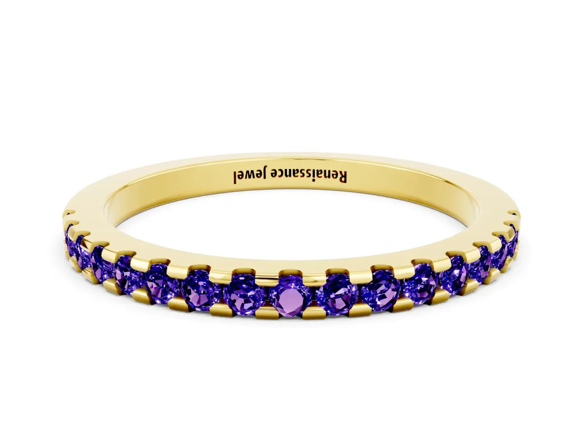 Round Tanzanite Pavé Set Eternity Band with Micro Prong Setting Yellow gold