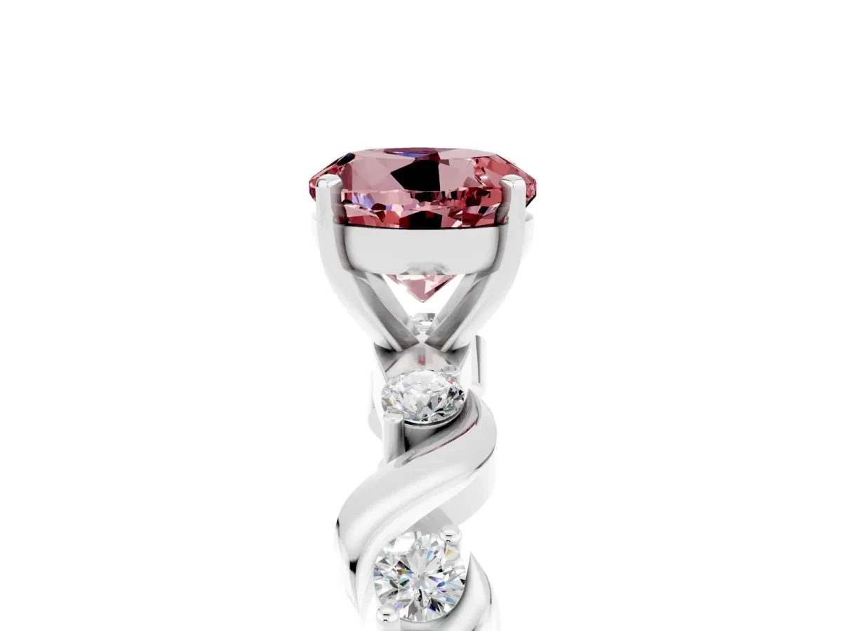 Round Cut Morganite Solitaire Twisted Band with Round Accents and Prong Setting Silver