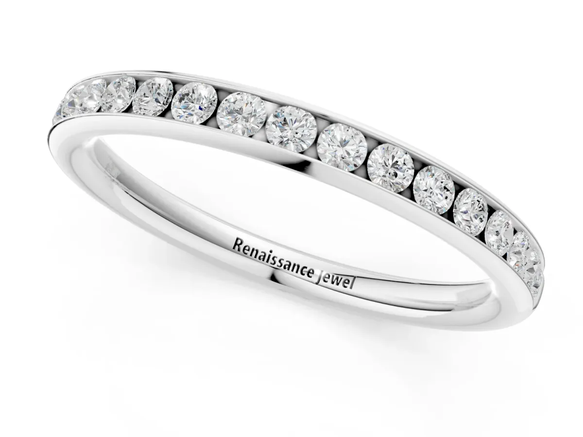 Round Diamond Channel Set Comfort Fit Band Platinum