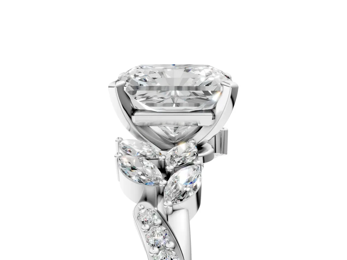 Radiant Cut Solitaire Marquise Twist Band with Six-Prong Setting Platinum