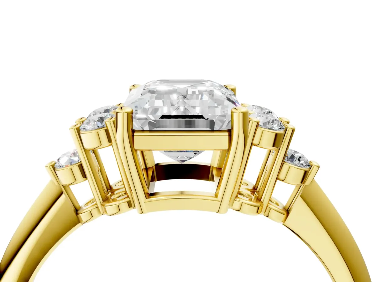 Emerald Cut Cut Diamond Cluster Ring with Solitaire Band and Four-Prong Setting Yellow gold
