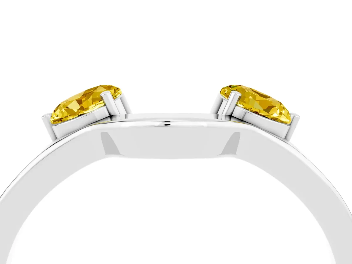 Dual Round Yellow Sapphire Open Band Ring with Prong Setting White gold