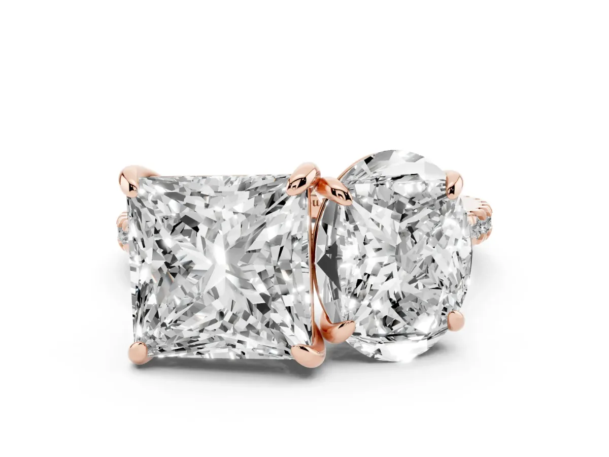 Oval and Princess Toi Moi Ring with Prong Setting and Micro Pave Band Rose gold