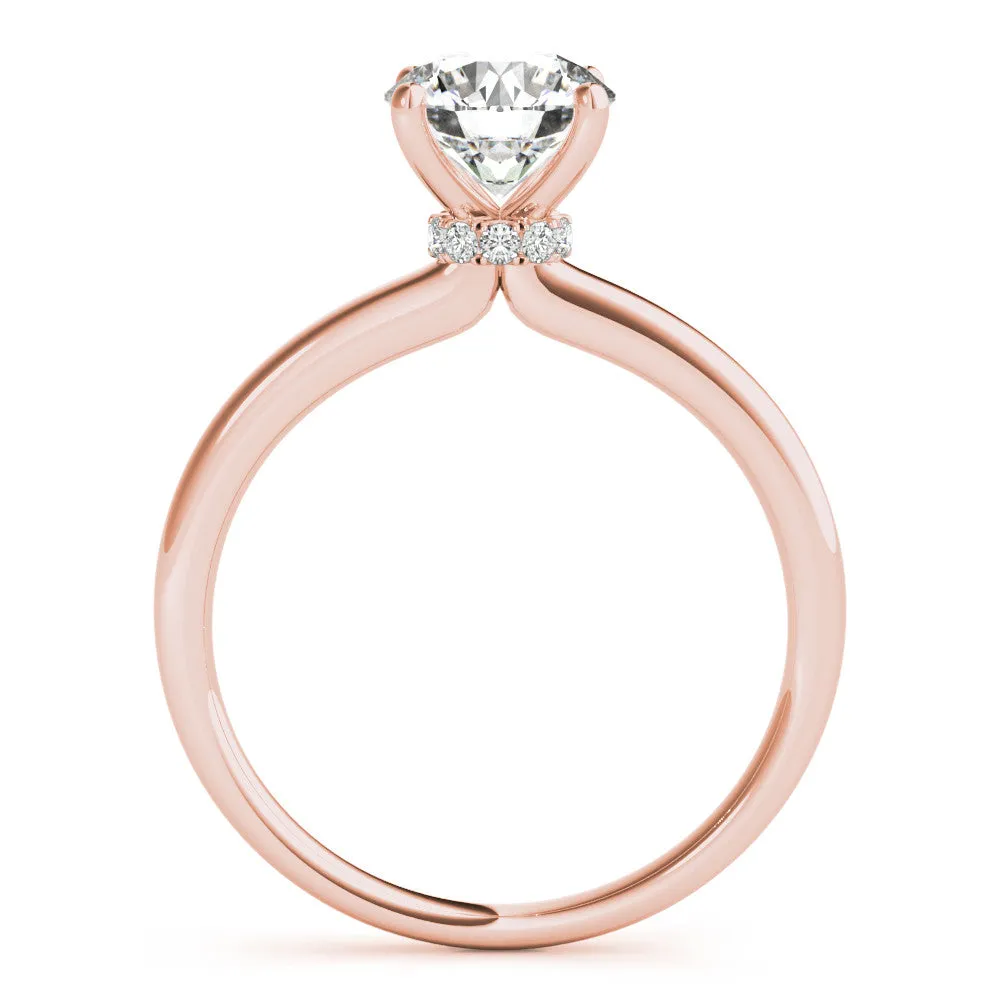 Round Cut Diamond Solitaire Ring with Classic Band and Four-Prong Setting Rose gold