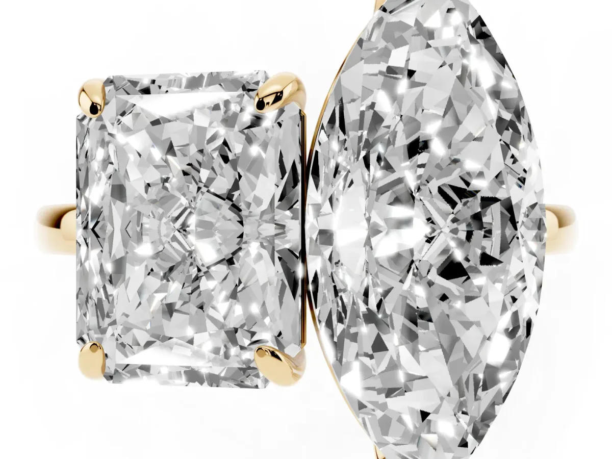 Radiant and Marquise Toi Moi Ring with Prong Setting and Plain Band Yellow gold
