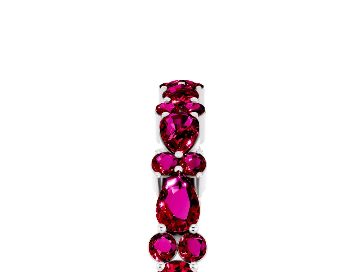 Pear and Round Garnet Wedding Band Platinum
