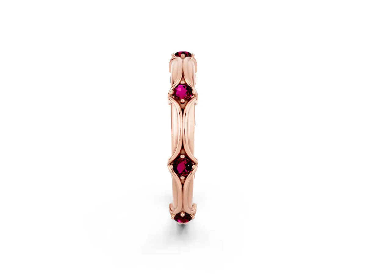 Round Garnet Prong Set Milgrain Eternity Band Rose gold