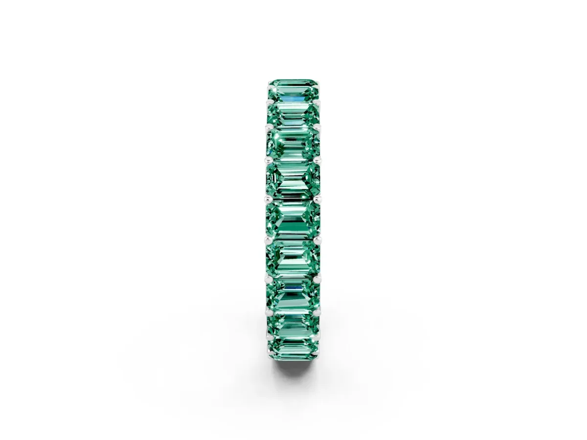 Emerald Cut Green Sapphire Eternity Band with Shared Prong Setting Platinum