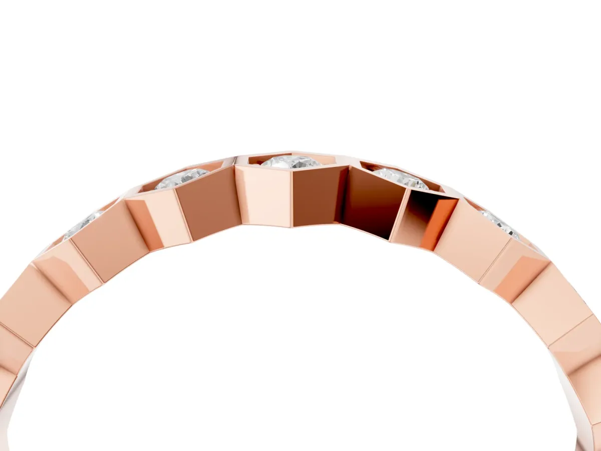 Hexagon Pave Diamond Eternity Band with Bezel Setting Rose gold