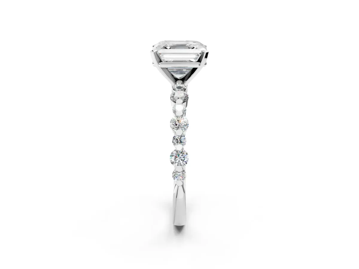 Asscher Cut Diamond Prong Set Engagement Ring with Pavé Band Platinum