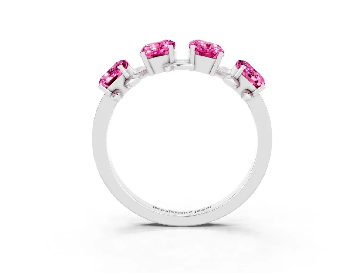 Emerald Cut Pink Sapphire Prong-Set Half Eternity Band Platinum