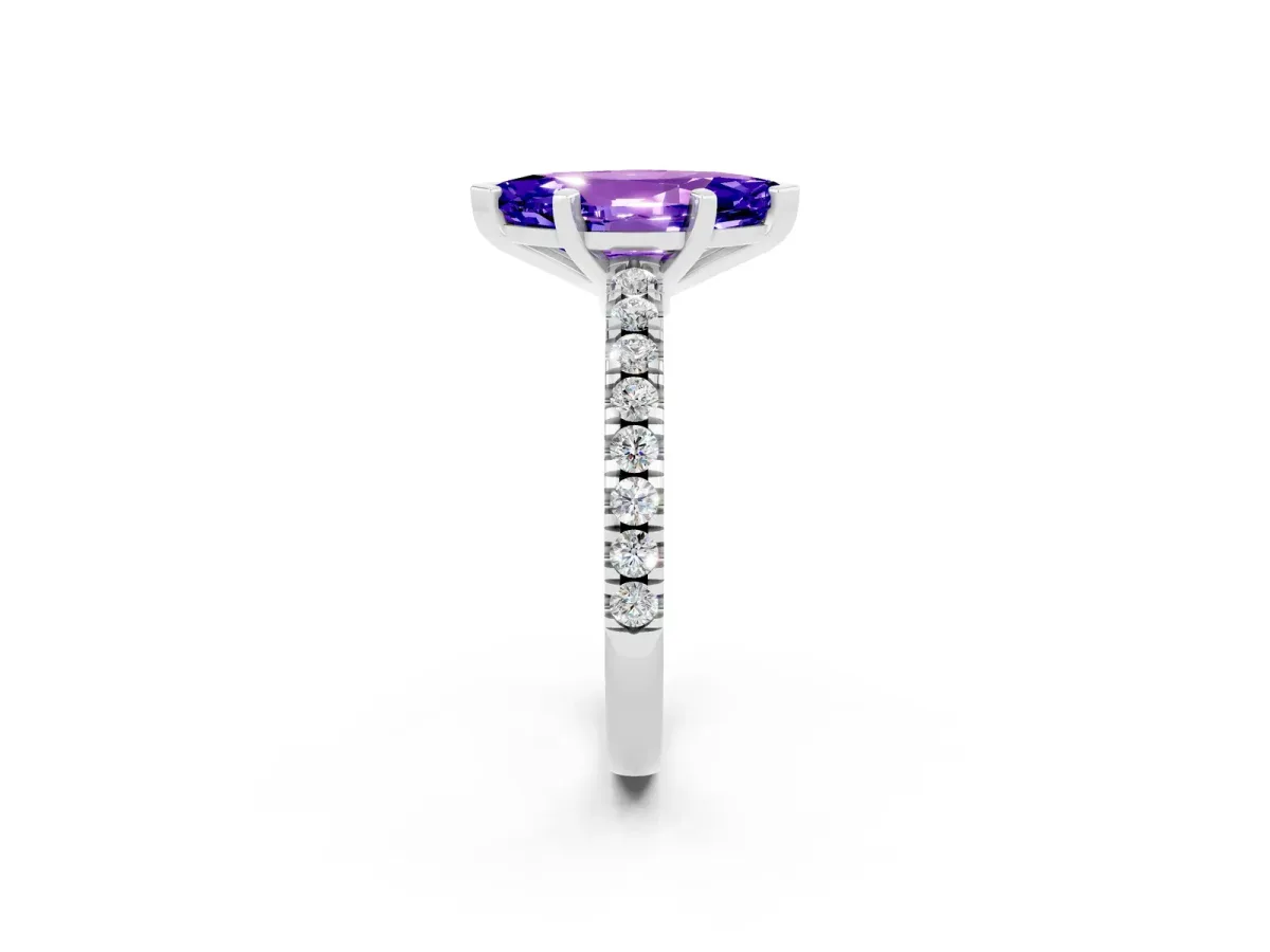 Marquise Cut Solitaire Tanzanite with Pavé Band and Four-Prong Setting Silver