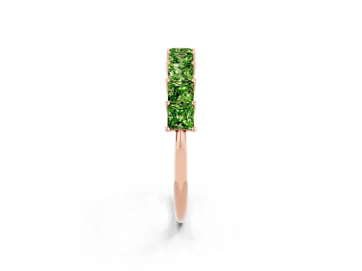 Princess Cut Peridot Channel-Set Eternity Band with Prong Setting Rose gold