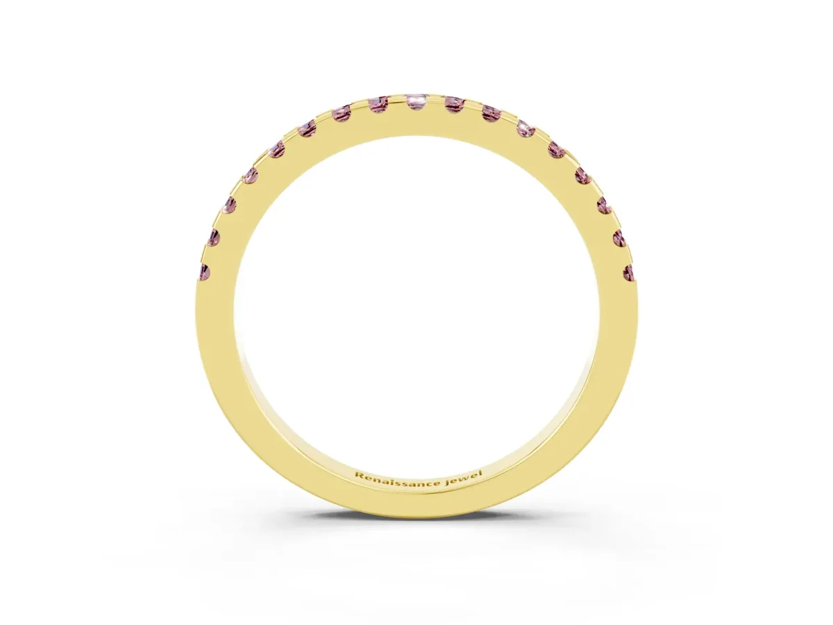 Round Morganite Pavé Set Eternity Band with Micro Prong Setting Yellow gold