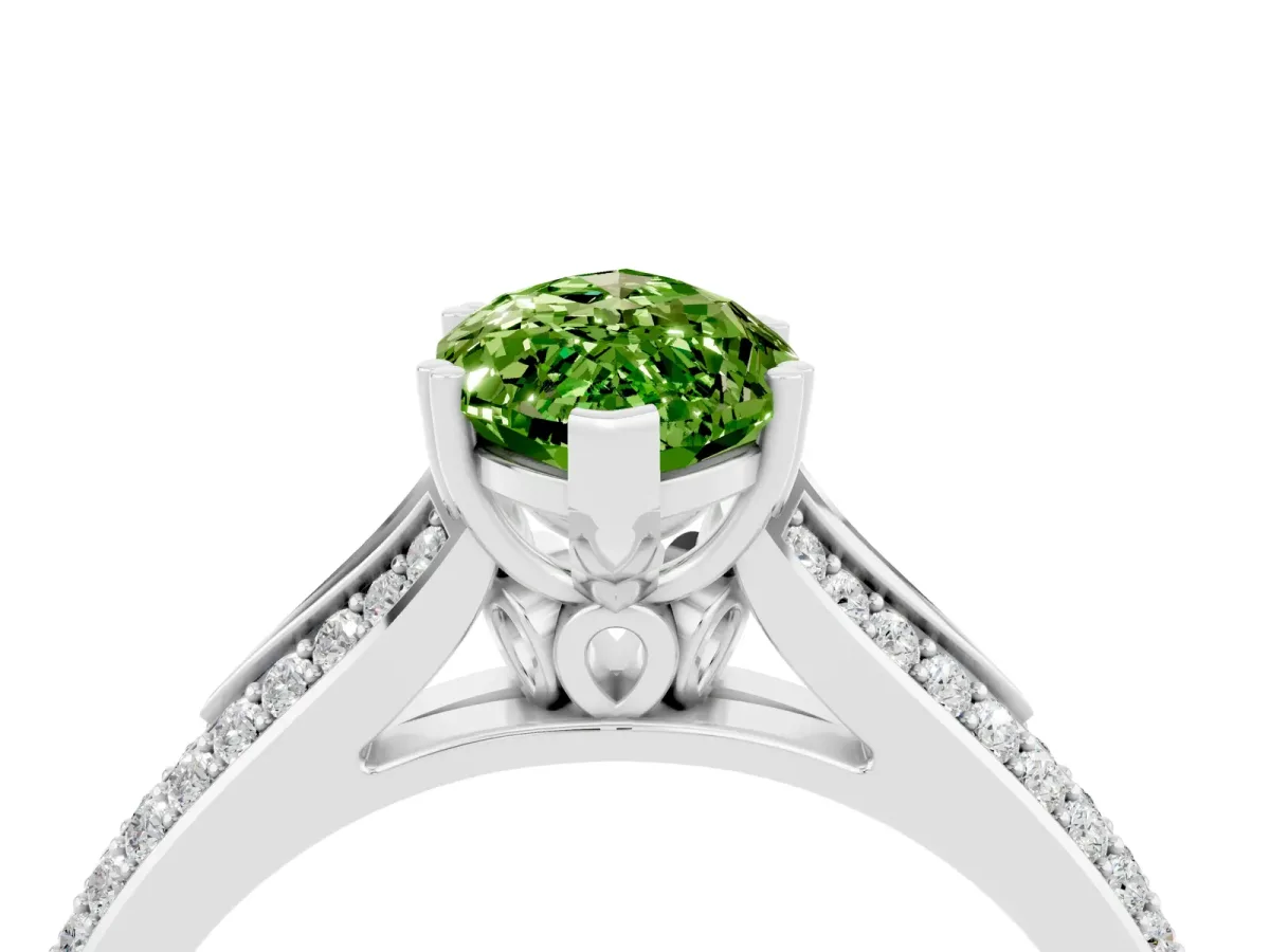 Marquise Cut Peridot Split Shank Engagement Ring with Pavé Band White gold