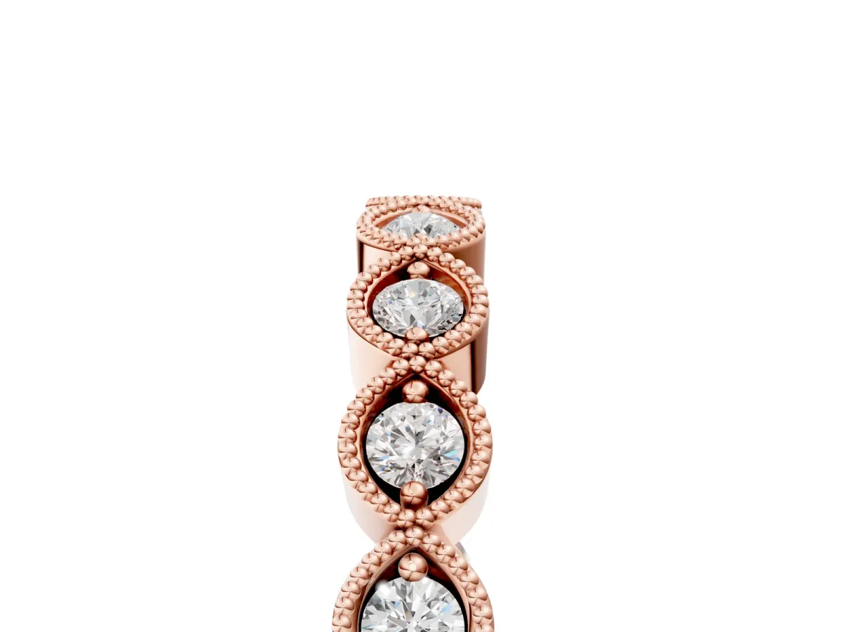 Milgrain Marquise Diamond Eternity Band with Bezel Setting Rose gold