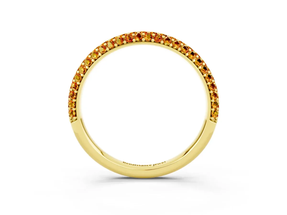 Round Citrine Pavé Eternity Band with Shared Prong Setting Yellow gold