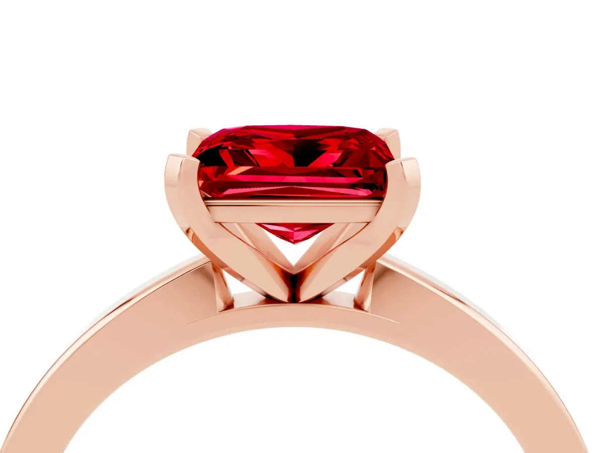 Princess Cut Ruby Solitaire Engagement Ring with Classic Band and Four-Prong Setting Rose gold