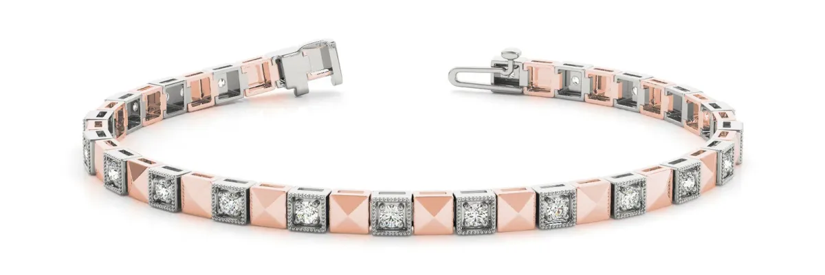 Round Diamond Pyramid Link Tennis Bracelet with Bezel Setting Rose gold