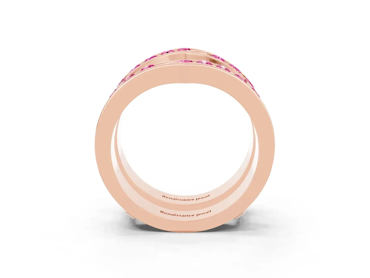 Round Pink Sapphire Channel-Set Chevron Band Rose gold