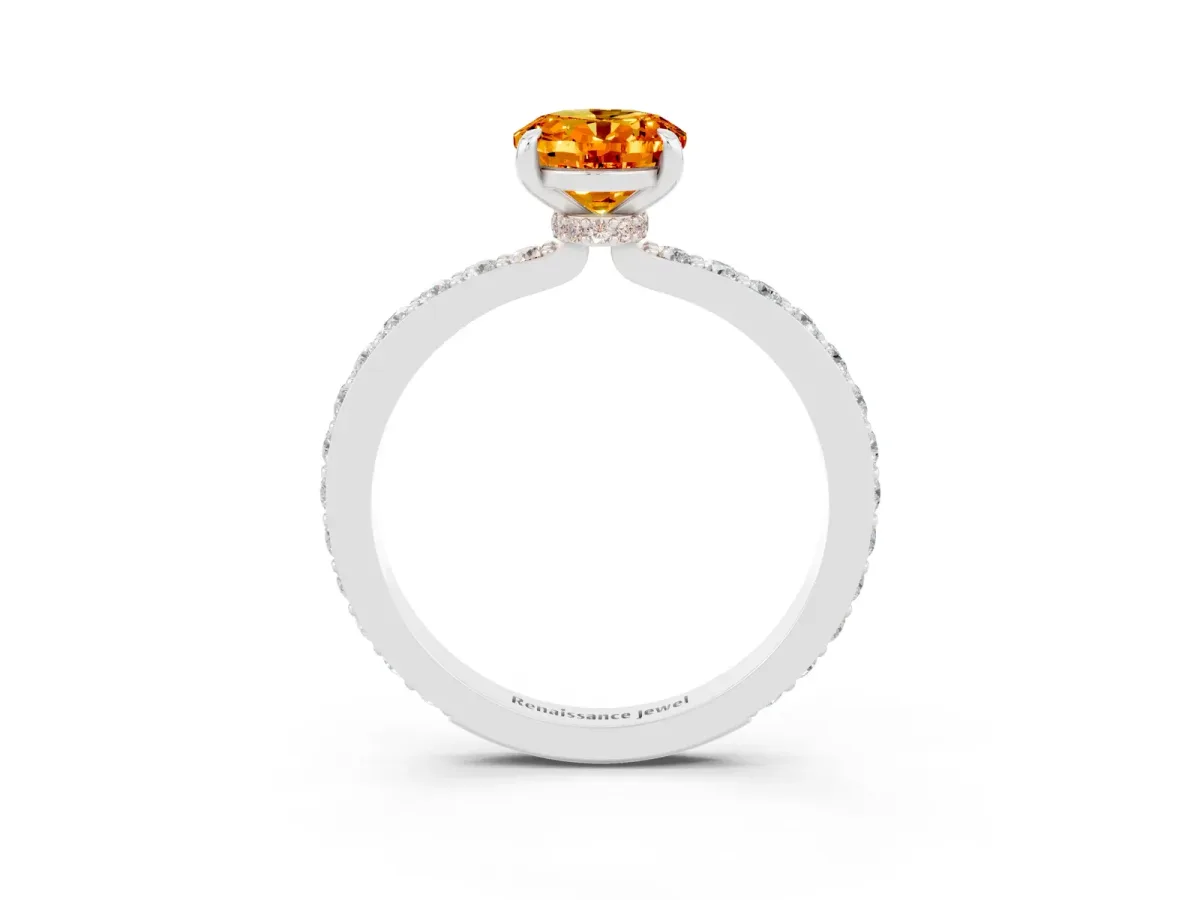 Oval Cut Citrine Solitaire Engagement Ring with Pavé Band and Four-Prong Setting Silver