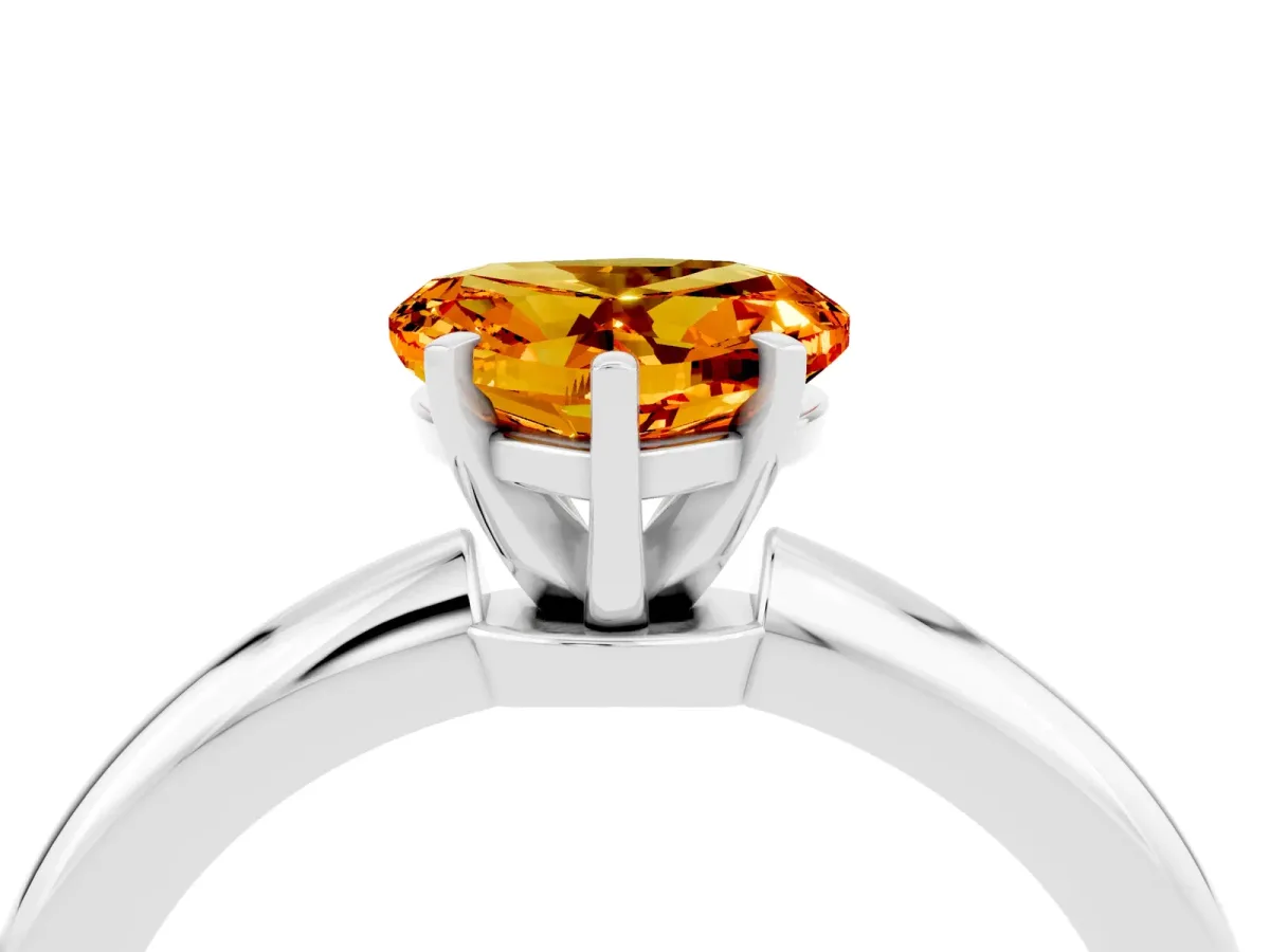 Heart Cut Citrine Solitaire Ring with Six-Prong Setting and Classic Band Silver