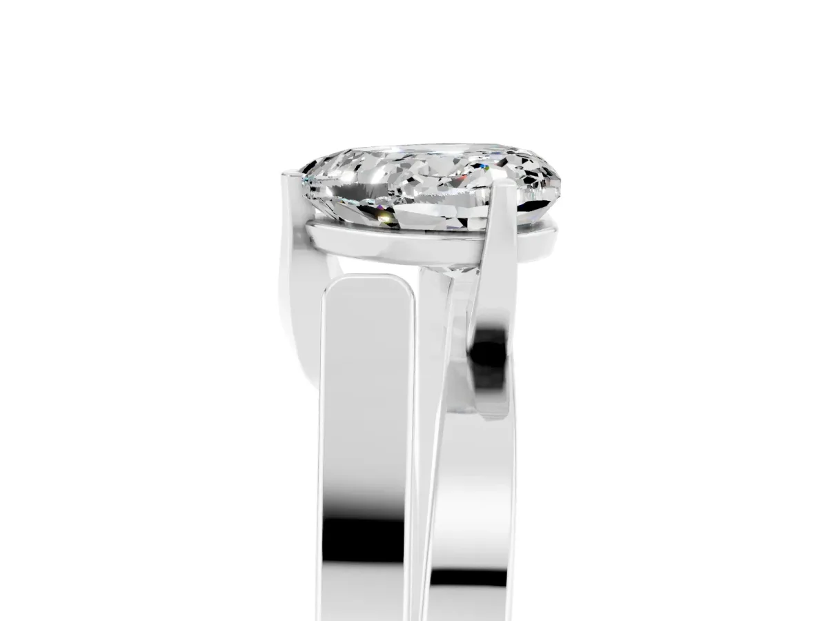 Modern Tension Set Heart Cut Moissanite Solitaire Wide Band Ring Silver